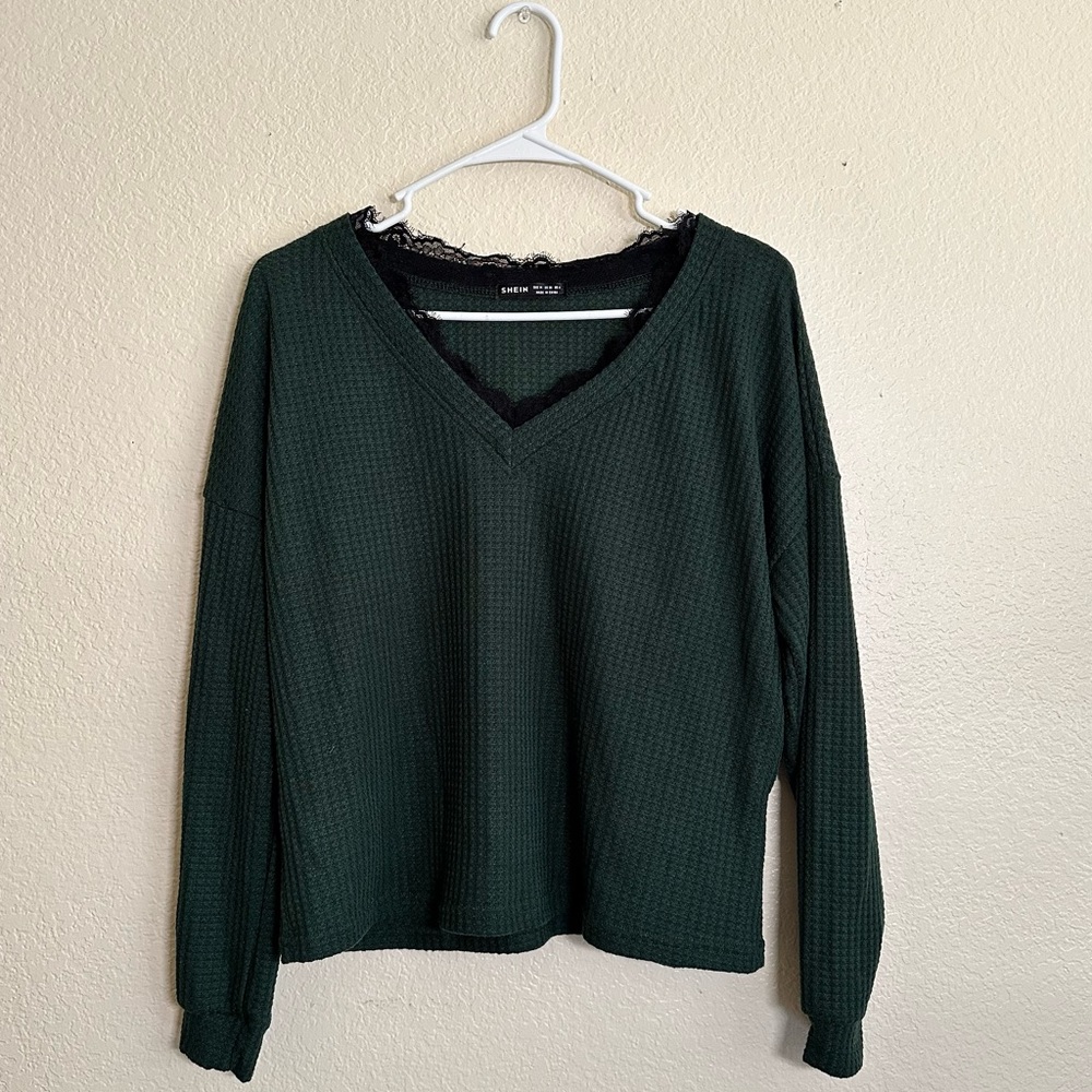 SHEIN Dark Green Waffle Knit Longsleeve